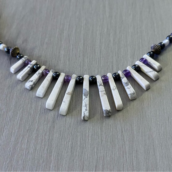 Vintage 90s Handmade Natural Stone & Pearl Necklace OOAK - Picture 2 of 6